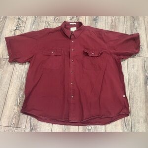 Cabela’s Stonewash Canvas Short Sleeve Button Up Shirt 3XL Red 100% Cotton